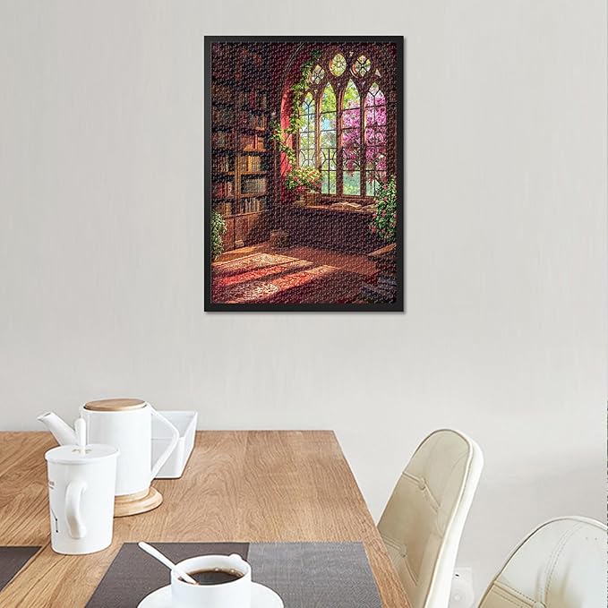 Fantasy Library 1000 Piece Puzzle for Adults, Jigsaw Puzzles 1000 Pieces Difficult and Challenge Bookshelf, 27.5x19.7 Inch Family Puzzle Game Night Gift & Home Decor (Blooming Pink Flowers)