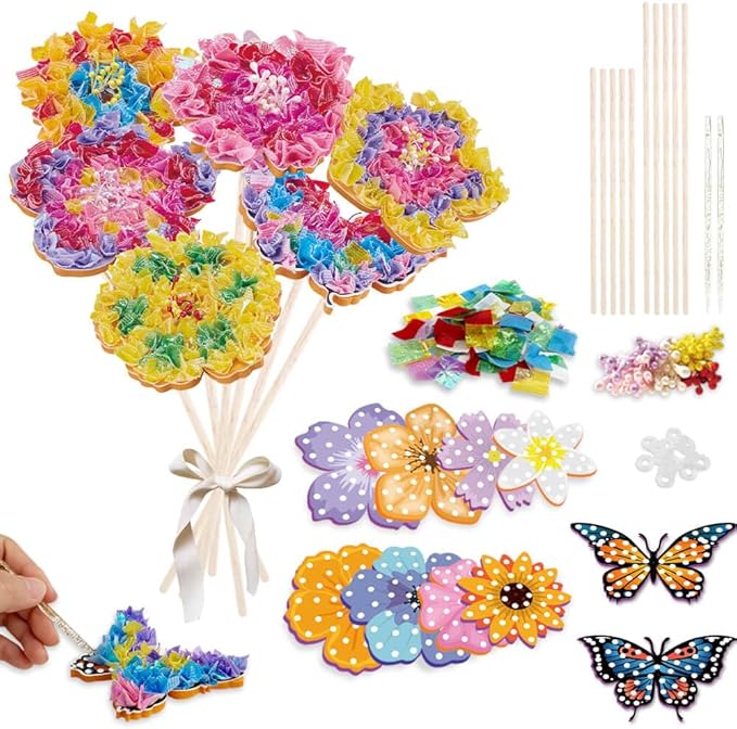 Britik Arts and Crafts for Kids Ages 8-12: Poke in Fun Art Kits for Girls, Poke Art Flower Bouquet Craft Kit, Fabric Arts for Kids DIY Flower Bouquet Kit Birthday Gift for Girls Ages 8 9 10 11 12