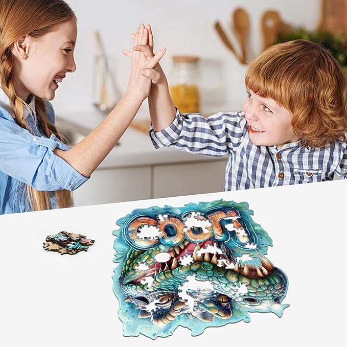 Wooden Puzzles for Adults, Cool Crocodile Jigsaw Puzzles 200 Pieces Animal Unique Shaped Wood Cut Puzzle Gifts for Adults and Kids, Family Puzzle Games
