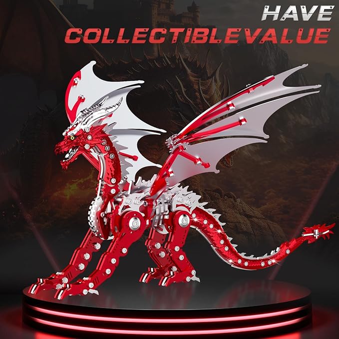 3D Puzzles for Adults,Metal Dragon Puzzle Building Set,Collectible Mechanical Engineering Crafts for Home Office Decoration & Gift(Red)