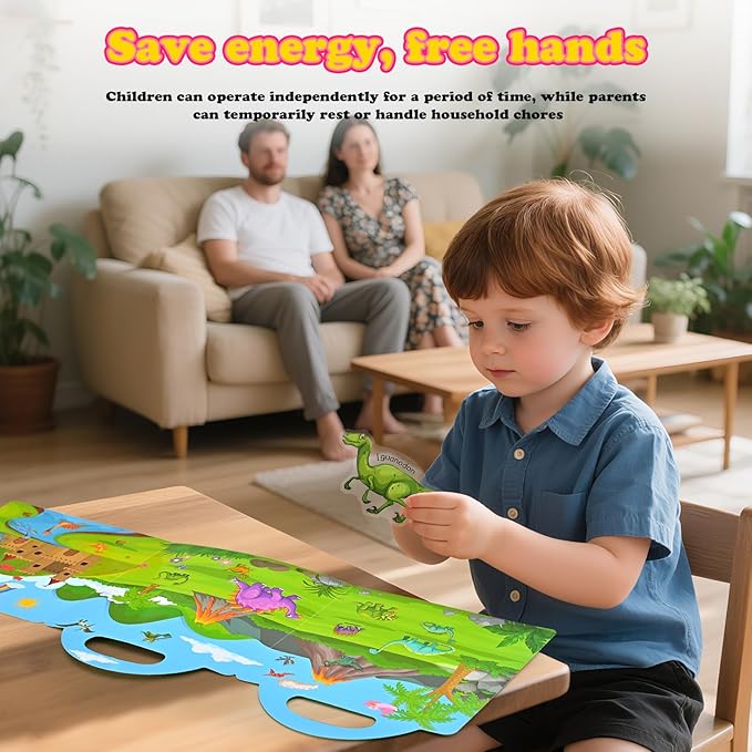 EooCoo Reusable Sticker Books for Kids, Toddler Craft Activities, Sensory Educational Toys, Toddler Travel Toys Games Crafts Gifts - Space, Dinosaurs and Vehicles