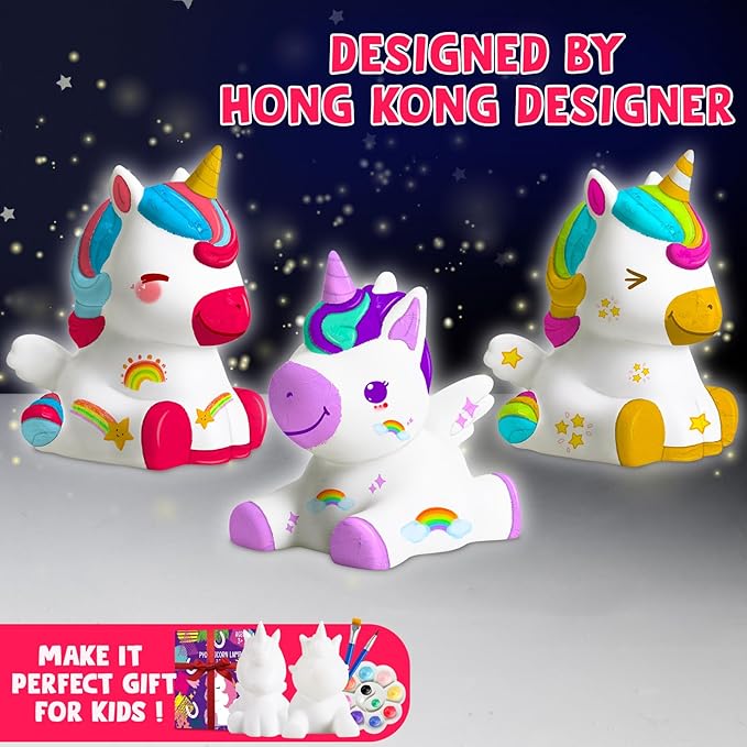 Paint Your Own Unicorn Lamp Kit 2pcs,DIY Unicorn Crafts Night Light, Arts & Crafts for Kids Ages 8-12, Painting Kit for Girls Boys Age 4 5 6 7 8+, Art Supplies Creative Gift for Birthday, Party