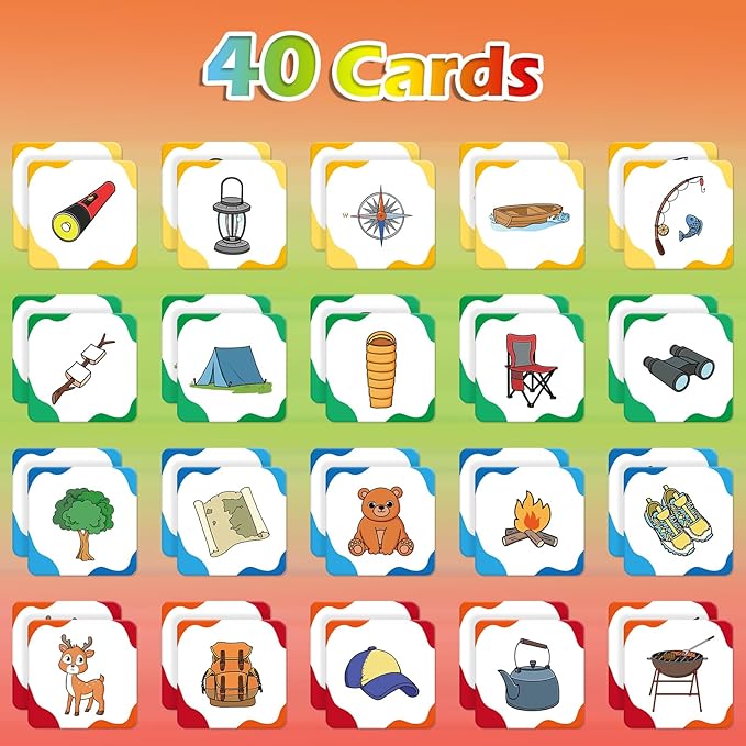 Aizweb Match Game,Memory Game, Summer Camp 40 Pcs Toddler Card Games for Kids Ages 3 4 5 6,Flash Cards for Preschool Kindergarten Learning Activities,Educational Toys Homechool Supplies