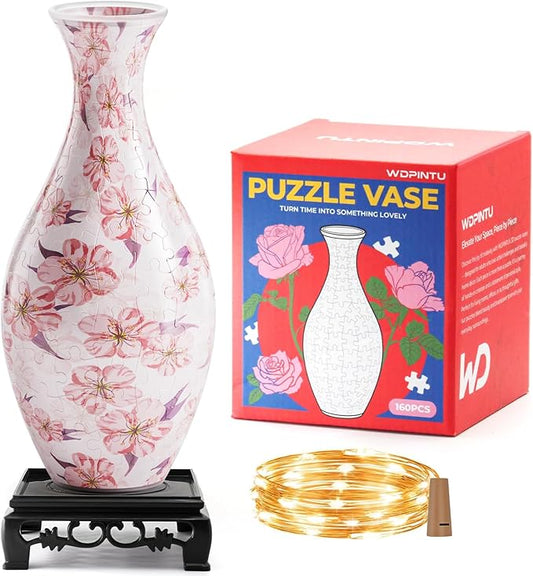 3D Puzzle with Pink Floral Pattern, DIY Decorative Vase for Home & Gift
