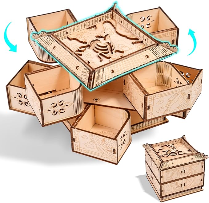 3D Wooden Puzzles for Adults - Mechanical Dragon Treasure Chest Model Kit, DIY Engineering Project, Unique Gift for Men Teens, Collectible Art and Home Display
