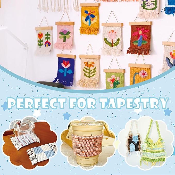 Sawvolker Weaving Loom Kit, Wooden Weaving Kit Multi-Craft Weaving Loom Tapestry Loom Large Frame 9.85x15.5 inch, DIY Hand-Knitting Looms Set with 12 Colors Acrylic Yarn for Kids, Adult and Beginners