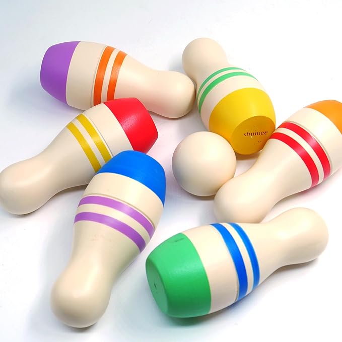 Shumee Montessori Wooden Kids Bowling Set 2+ Years, Eco-Friendly Toddler Bowling Sets with 6 Pins & Ball, Indoor/Outdoor Bowling Set for Kids, Muscle & Brain Development, 100% Child-Safe Toy