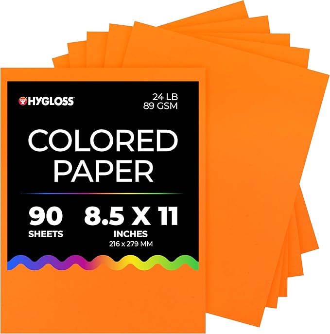 Hygloss Bright Orange Colored Paper - 24 lb, 89 GSM, Acid-Free, Fade-Resistant, 8.5x11-Inch Letter Size Color Copy Paper, 90 Sheets