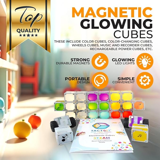 24 Magnetic Building Blocks – Light-Up STEM Educational Toy for Toddlers & Kids, Intertek Approved, Patented in US & China, Interactive Learning Cubes