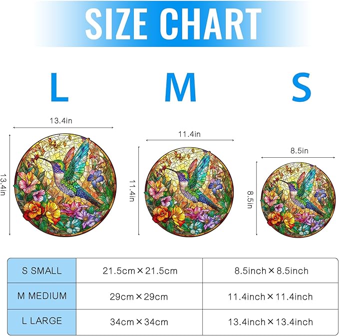 Wooden Puzzle for Adults, Stained Glass Hummingbird Puzzle, Unique Animal Shape Puzzles, Wooden Jigsaw Puzzles for Adults, Thanksgiving for Family Friend (S-8.5 * 8.5in-100psc)