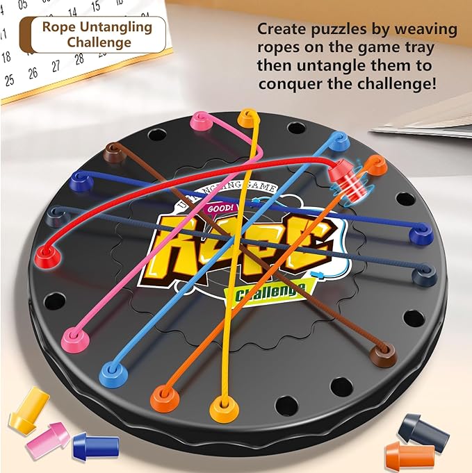 Rope Untangling Puzzle Game, Mini Travel Size Educational Strategy Board Game for Kids & Adults, Family Travel Party Games with Multi-Level Challenges, Gifts for All Ages(Mini)