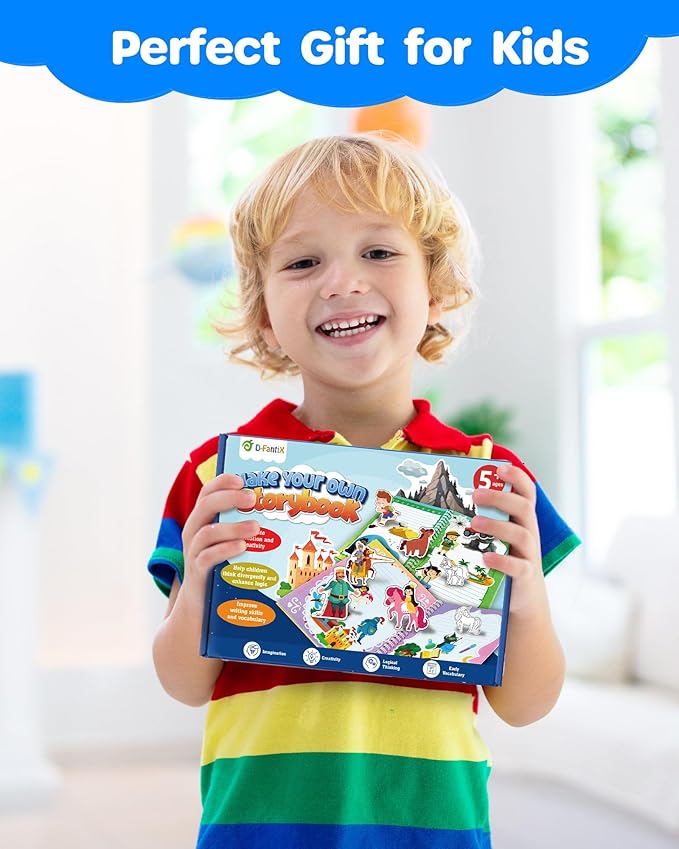 D-FantiX My Storybook Art Kit, Creative Writing & Drawing Activity Set for Boys & Girls, Hardcover Comic Book Making Kit with Stickers, DIY Arts and Crafts Supplies Gifts for Kids Ages 5, 6, 7, 8-12