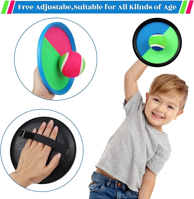 Toss and Catch Game Set, Outdoor Games with 4 Paddles 4 Balls and 1 Storage Bag, Great Outdoor Toys/Gifts for Kids, Classic Beach and Yard Game