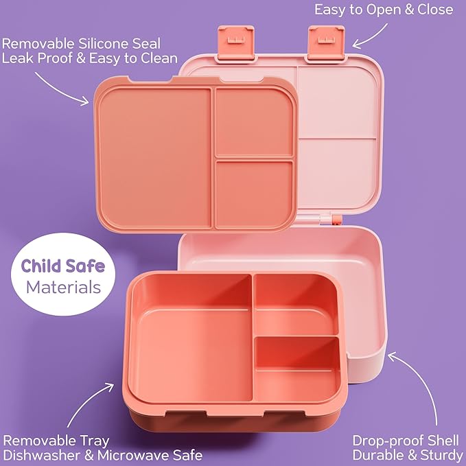 Fimibuke Bento Lunch Box for Kids with Thermos, 3-Compartment 32OZ Snack Lunch Container, Lunch Bag, 12OZ Insulated Food Jar & Ice Pack Set for Age 3-12 School Daycare Toddler Teen Girls Boys, Rainbow