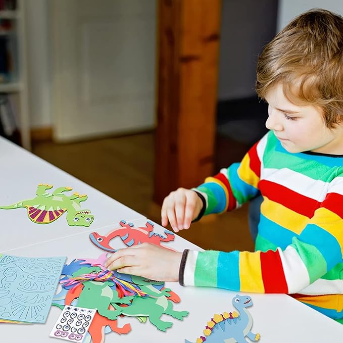 Fennoral 12 Pack Dinosaur Craft Kit for Kids Creative Make Your Own Dinosaur Foam Stickers DIY Arts and Crafts for Kids Boys Girls Party Favor Supplies Birthday Gifts