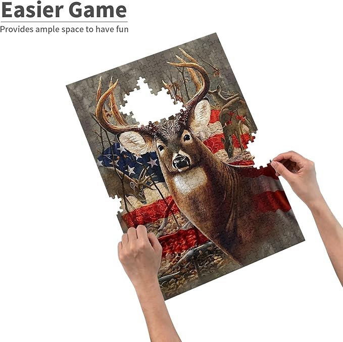 300 Pieces. American Flag Deer Puzzle/Premium Quality Wooden Jigsaw/Stress Reducing Toys/Educational Toys/Parent-Child Games/Puzzles Size: 15.7 x 11 in and 1:1 Original Picture Poster