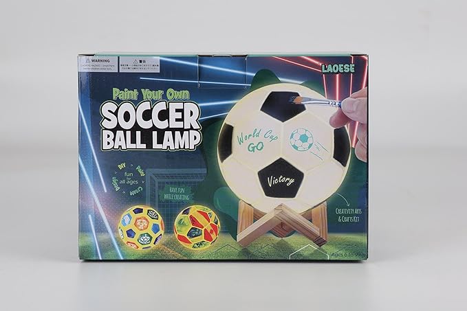 Paint Your Own Soccer Ball Lamp Kit, DIY 3D Night Light with Soccer Stickers & Wooden Stand, Art Supplies Creativity Arts & Crafts Kit for Kids, Birthday Gifts for Boys