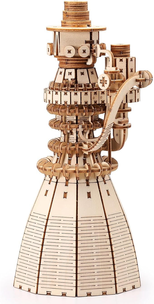 SainSmart Jr. SpaceX Starship Raptor 3 Engine 3D Wooden Puzzles for Adults - Challenging DIY Rocket Engine Model Kit, STEM Educational Toy, Unique Office Desk Decor & Gift for Space Lovers