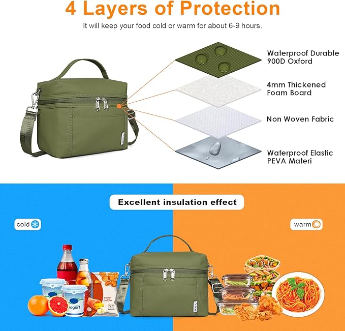 NOL Natural Organic Lifestyle Insulated Lunch Bags for Women Cooler Bag Lightweight Nylon Waterproof Lunch Box For Work