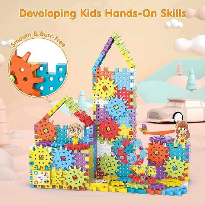 Building Toys, 234 Pieces Upgrade Gear Building Blocks Set Kids Tool Set with Electric Drill, Construction Toys STEM Kits for Kids Age 3+