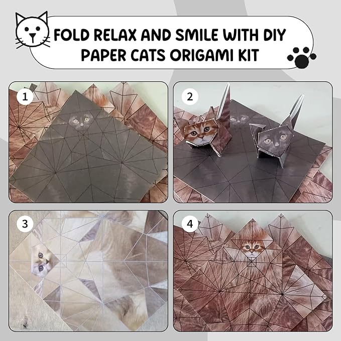 DIY Paper Cats - 50 Sheets DIY Origami Paper to Fold Cute Cat Figures, Fun Craft Activity for Adults & Kids, Desk Decoration & Gift for Cat Lovers (ca't, 50pcs)