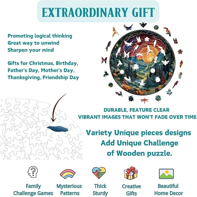 Wooden Puzzles for Adults, 3D Cave Sky Wooden Puzzles 100 Pieces, Unique Animal Shaped Wood Challenging Jigsaw Puzzles Gifts for Adults, 8.5x8.5in