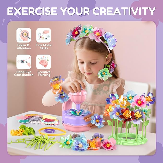 TENYEAH Fabric Flower Bouquets Craft Kit, DIY Arts and Crafts Toys for Girls Ages 3-10, Flowers Market Toy, Creative Educational Activity Toys Birthday Christmas Gifts for Toddler Girls