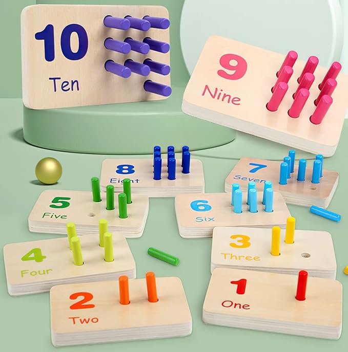 Montessori Number Counting Blocks Peg Board Toys, Wooden Math Manipulative Materials for Preschool, Number Montessori Learning Toy for Toddlers & Kindergarteners (Colorful Peg)