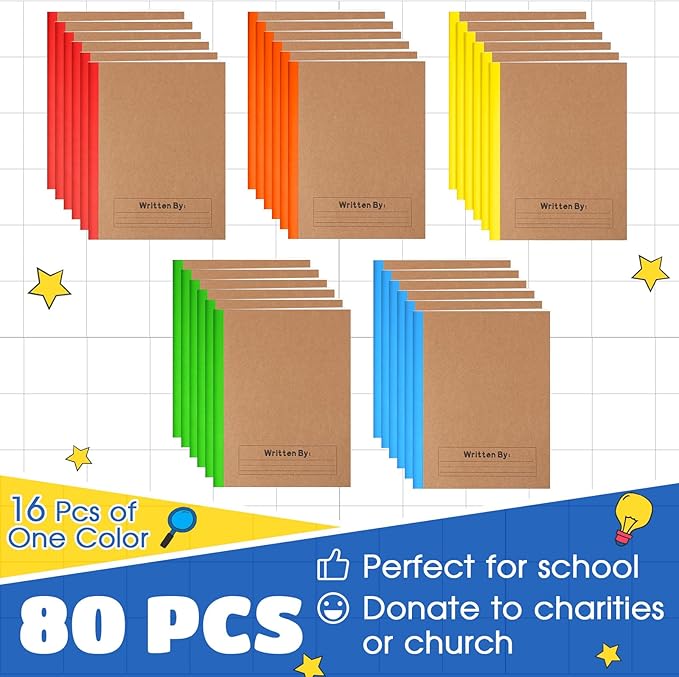 Henoyso 80 Pack Bulk Primary Composition Notebooks for Kids - Wide Ruled Journal with Picture Space, 60 Pages, Rainbow Spine, 9.75 x 7.5 in for Office, School, Journaling, Back to School Supplies