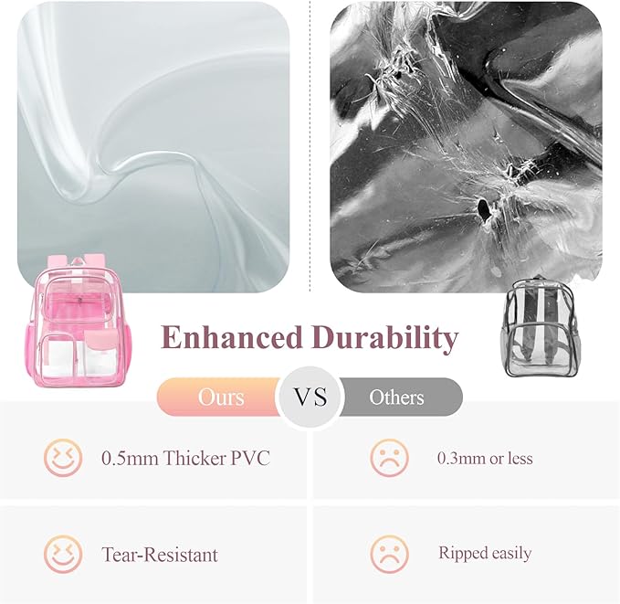 PACKISM Clear Backpack for School - 17 inch Large Heavy Duty Clear Bookbag, See Through PVC Backpacks (for age 12 above)