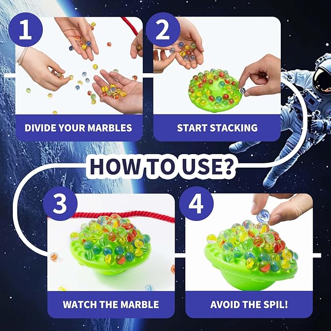 Marble Balance Board Game with 60 Glass Marbles & Storage Base - Fun Family Board Game for Adults, Party Game for 1-4 Players | Educational STEM Toy & Birthday Gift Halloween Party Favors for Kids