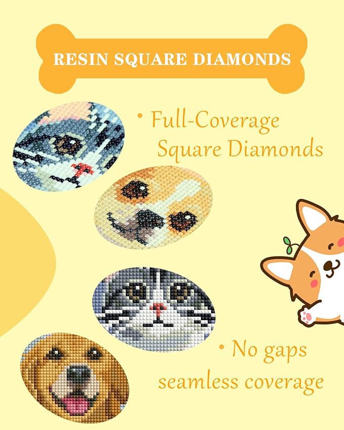 forever young Minigem Small Diamond Art Kits for Beginners, 16 Pcs Resin Square Drill Diamond Painting Kits for Adults, 2-Hour Postcard-Style Mini Diamond Art Kits 5x7 Inch – 2 Sets: Cats & Dogs