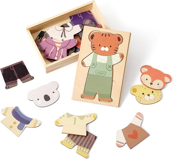 Wooden Puzzles for Toddlers Animal Dress-up Puzzle, Toddler Puzzles, Kids Learning Educational Montessori Toys for 3 4 5 Year Old, Gifts for Boys Girls (Single)