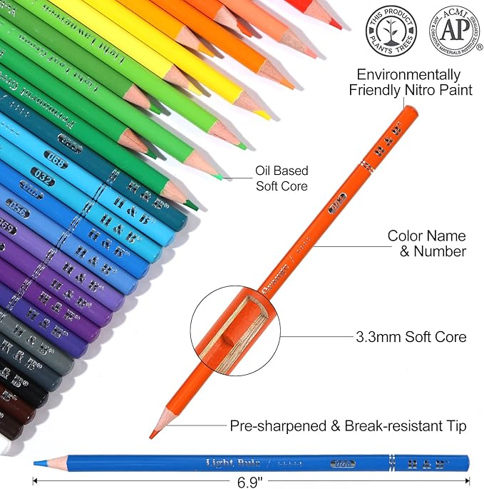 H & B 72-Color Colored Pencils Set with Coloring Book, Eraser, and Sharpener - Perfect for Drawing and Coloring - Soft Oil-Based Cores Ideal for Adults and Beginners