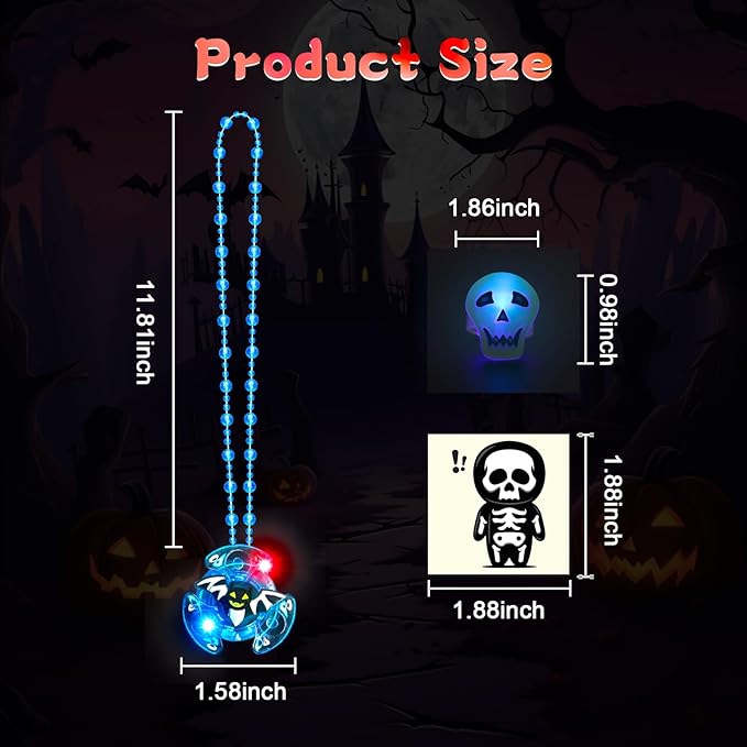 100 PCS Halloween Party Favors for Kids, Glow in The Dark Toys Bulk Halloween Light Up Rotating Necklaces LED Ring Temporary Tattoos Halloween Treats Classroom Prizes Goodie Bag Fillers Trick or Treat