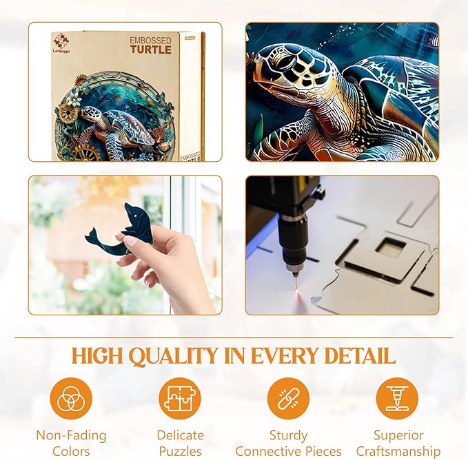 Wooden Puzzles for Adults, Wooden Jigsaw Puzzles for Adults Kids, Turtle Puzzle-Embossed Turtle Unique Shaped Wood Puzzles Adult, Creative Birthday Gifts for Friends Family Game (13.4 * 13.3in 290pcs)