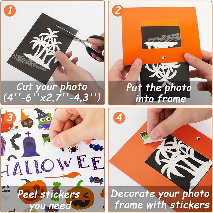 30 Packs Halloween Arts and Crafts for Kids Picture Frame Craft Kits Photo DIY Craft Set Bulk Pumpkin Maple Leave Turkey Stickers Children Classroom Kindergarten Preschool Game Activities Ages 4-12