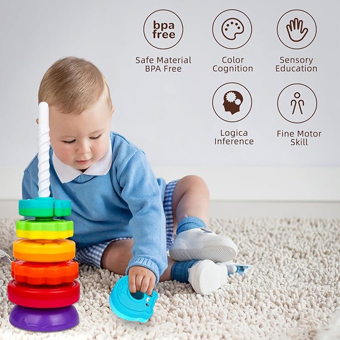Montessori Toys for 1+ Year Old, Educational Stacking Spinning Baby Toys, Learning Toys Sensory Toys for Toddlers 1-3, Christmas Birthday Easter Gift for Babies 12-18 Months