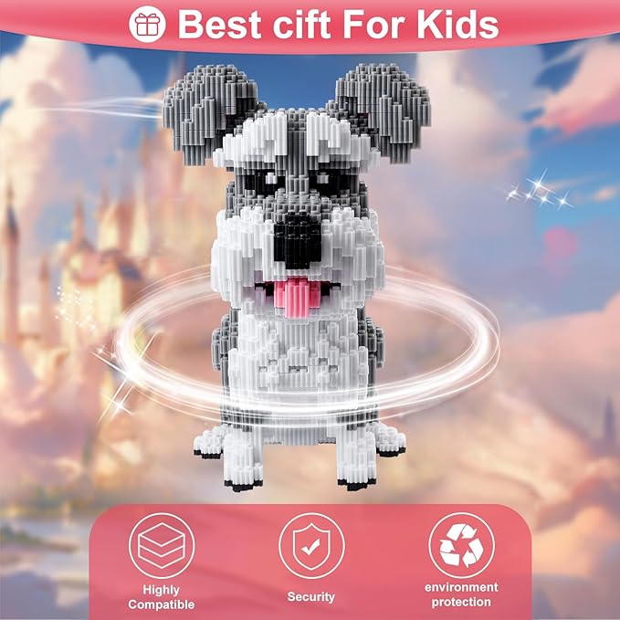 Schnauzer Dog Model Micro Building Blocks Set - Advanced 3D Puzzle for Adults, 7100-Piece Complex Animal Brick Building Kit, Collector's Display Toy for Teens 14+ Adults, Stress Relief Creative Gift