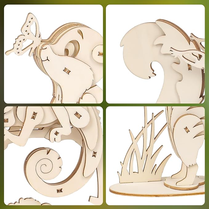 ELX 3D Wooden Animal Puzzles for Kids 6+, 4 Piece Set Animal Models, Wood Building Craft Kits Stem Toys peresents for Kids and Adults