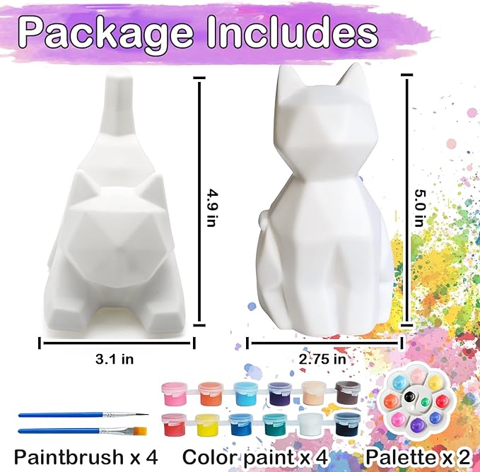 Goodyking DIY Cat Night Light Art Kit - 2pcs, Painting Set for Kids Ages 4-12, Cat Craft Gift