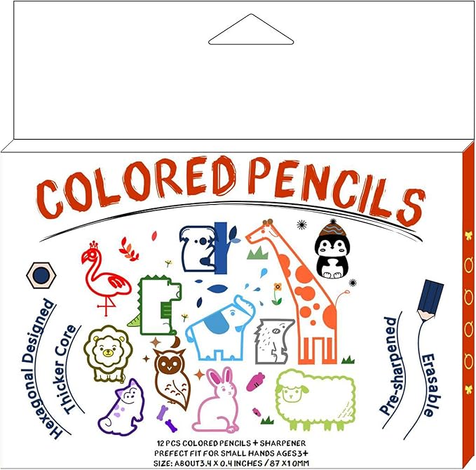 ThEast 12 Short Colored Pencils for Kids, Cute Animal Toddlers Crayons Color Pencil with Sharpener, Preschool Party Favors, Pre-Sharpened(Pack of 1)