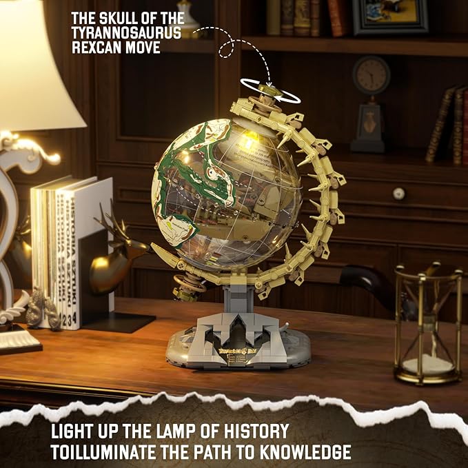 Dinosaur Skull Fossils Globe Building Set,360° Rotatable Globe Display Model with LED Light,STEM Skeleton Model Educational Toy, Gifts for Boys and Girls Ages 8+