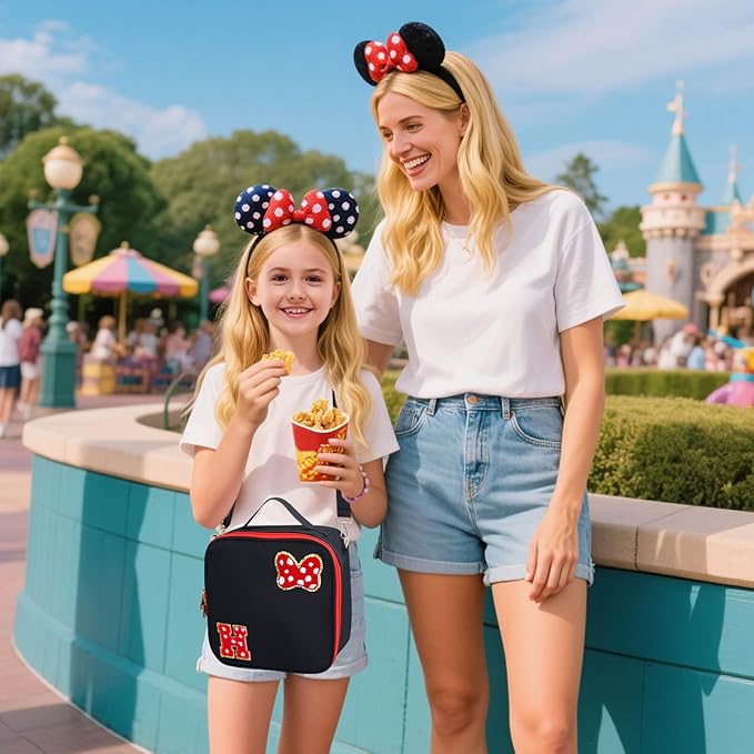 Preppy Initial Bow Mouse Lunch Bag, Kids Insulated Lunch Box Gifts for Teen Girls Daughter, Reusable Soft Lunch Containers Crossbody Cooler Bag Must Haves for Park Travel School Work Picnic Black H