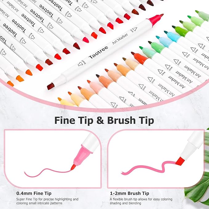 Taotree Alcohol Markers 101 Colors Dual Tips Art Markers Sketch Pens Set, Art Supplies Kit, Drawing Pens Set for Adult Coloring Books Painting, Sketching, Gifts for Teens Girls Boys Kids Artists