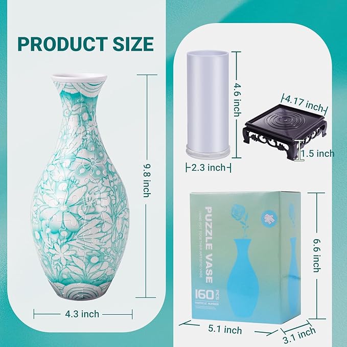 Magnolia 3D Puzzle Vase for Adults to Flower Arrangement and Home Decoration Made by 160 Curved Plastic Puzzle Pieces,Great Gift for Mother's Day and Housewarming