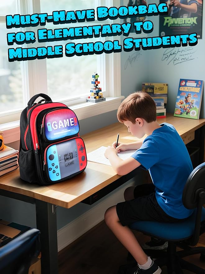 Bigmeta Large Capacity Kids Backpack for Boys - Aged 8-12 Back to School Gamer Bookbag for Elementary Middle School Teens Gifts