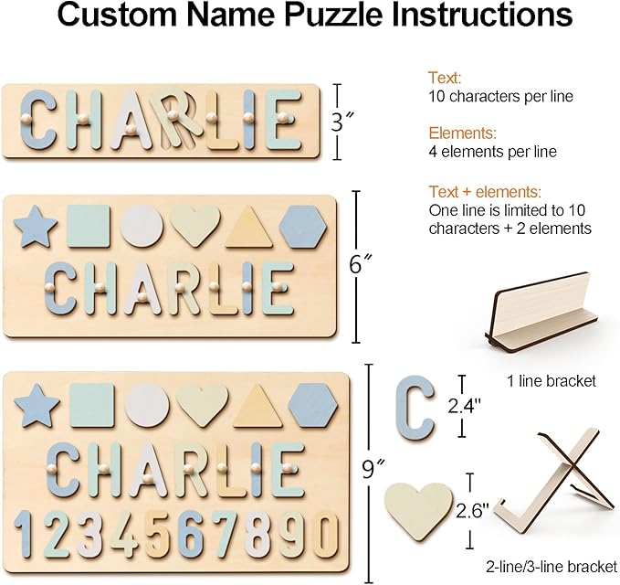 Personalized Name Puzzle - Custom Wooden Puzzle for Toddlers 1-3 - Unique Baby Shower, Christmas & 1st Birthday Gift for Boys and Girls - Keepsake Montessori Toy (Shape-Number)