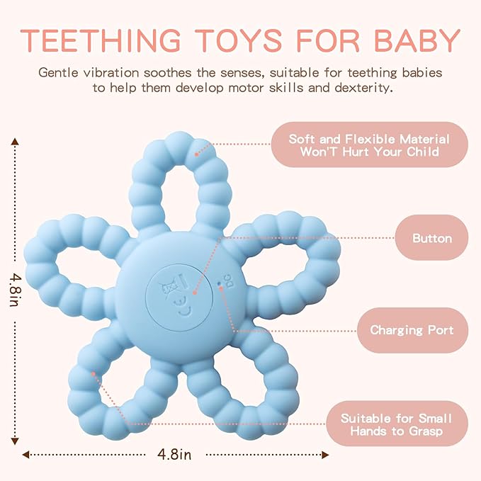 VViN Sensory Vibrating Chew Toy – Baby Teether for Autism Sensory Needs, USB Charging Teething Toy for 3-18 Months, Teething Relief & Easy to Grasp Design (Blue)