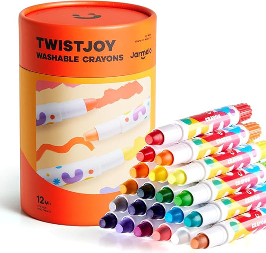 Jar Melo Jumbo Crayons for Toddlers, 24 Colors TwistJoy Non Toxic Washable Crayon, Easy to Hold Large Crayons, Safe for Babies and Children Gifts